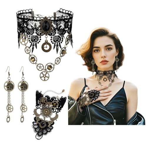 Lufdegim Steampunk Kostüm Accessoires 3 Stück, Zahnräder Steampunk Gothic Accessoires Steampunk Accessoires Damen Retro Spitze Gotisch Kostüm für Halloween Karneval Kostüm Zubehör von Lufdegim