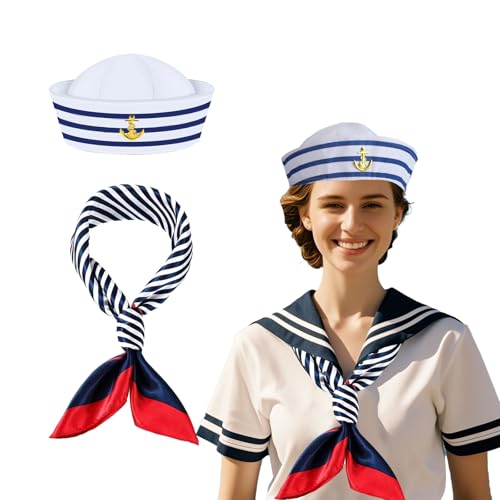 Matrosen Kostüm Set, Gestreift Matrosenmütze und Schal, Matrosen Kostüm Damen und Männer, Blau Weiß Gestreift Seemannsmütze und Schal Set, Matrosen Kostüm für Karneval Verkleidungsparty Kostümzubehör Matrosen Kostüm Set, Gestreift Matrosenmütze und Schal, Matrosen Kostüm Damen und Männer, Blau Weiß Gestreift Seemannsmütze und Schal Set, Matrosen Kostüm für Karneval Verkleidungsparty Kostümzubehör von Lufdegim