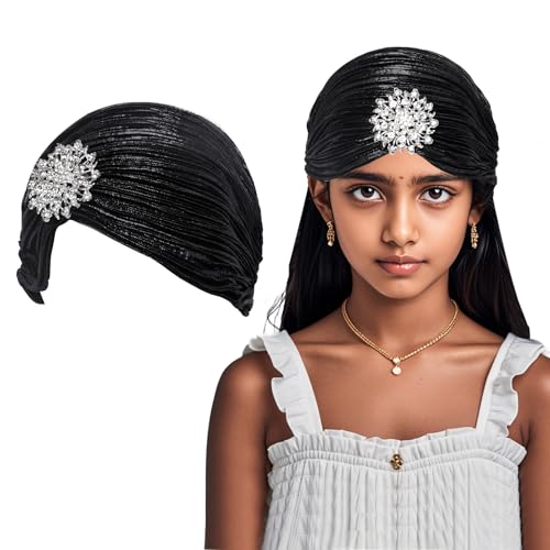 Lufdegim Turban Damen Hut mit Abnehmbarer Kristall Brosche 1920s Fasching Hut Damen Vintage Turban Elastische Kopf Wraps Gatsby Kostüm Accessoires (Schwarz) von Lufdegim