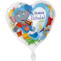 Ballon Einschulung "Hurra Schule", Motiv Elefant, Herzförmiger Folienballon von Luftballon-Markt GmbH