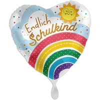 Ballon zur Einschulung Endlich Schulkind  Motiv Regenbogen Herzförmig von Luftballon-Markt GmbH