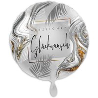 Geburtstagsballon "Herzlichen Glückwunsch", Heliumballon in silber, Ø 34cm von Luftballon-Markt GmbH