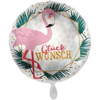 Glückwunsch Heliumballon, Motiv Flamingo, runder Heliumballon Ø 34 cm von Luftballon-Markt GmbH