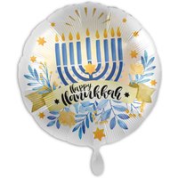 Heliumballon "Happy Hanukkah" mit Menora-Motiv, Folienballon rund Ø 34 cm von Luftballon-Markt GmbH