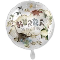 "Hurra Endlich Schulkind", Folienballon rund mit Dinosaurier-Motiv, Ø 34cm von Luftballon-Markt GmbH