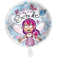 Luftballon Einschulung "Endlich Schule", Motiv Fee, Heliumballon rund Ø 34 cm von Luftballon-Markt GmbH