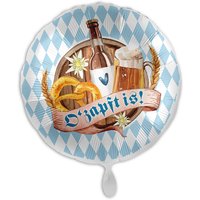 Runder Folienballon mit Oktoberfest-Motiv "O &#039;zapft is!" in blau, Ø 34cm von Luftballon-Markt GmbH