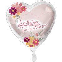 "Schön, dass es dich gibt", Motiv Blumen, Herzförmiger Folienballon von Luftballon-Markt GmbH