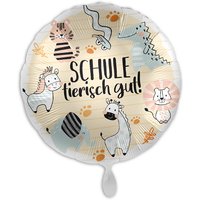 "Schule tierisch gut", Folienballon rund mit Dschungeltiere-Motiv, Ø 34cm von Luftballon-Markt GmbH