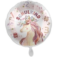 "Schulkind", Folienballon zum Schulanfang rund mit Einhorn-Motiv, Ø 34cm von Luftballon-Markt GmbH