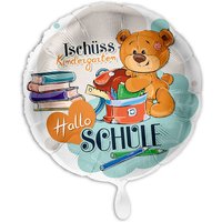 "Tschüss Kindergarten, Hallo Schule", Folienballon mit Teddy-Motiv, Ø 34cm von Luftballon-Markt GmbH