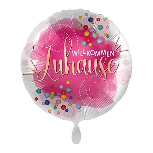 Luftballon-Markt 1 Folienballon Willkommen Zuhause Welcome Ballon rund Satin bunt pink 43 cm ungefüllt Ballongas geeignet von Kindpack