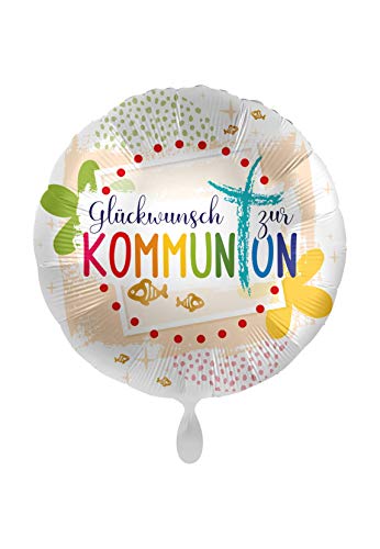 Luftballonmarkt 1 Folienballon Glückwunsch zur Kommunion bunt weiß rund 45 cm ungefüllt Ballongas geeignet von Luftballonmarkt