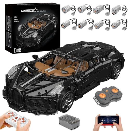 Lukie Technik Auto Bugati La Voiture Noire, 4688 Teile Klemmbausteine Auto Set, Maßstab 1:8 Automodell, Mit Power Functions Set von Lukie