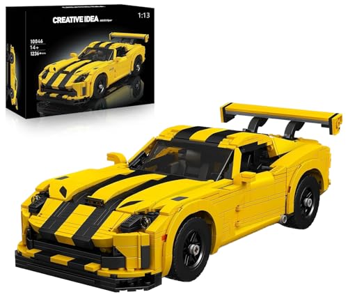 Lukie Technik Auto Dodger Viper, 1236 Teile Klemmbausteine Klein Auto Set, Maßstab 1:13 Automodell, Kompatibel mit Technik Dodge Viper von Lukie