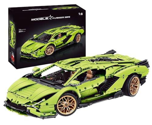 Lukie Technik Auto Lambor Sián FKP 37, 3819 Teile Klemmbausteine Technik Auto Set, Maßstab 1:8 Automodell, Kompatibel mit Technik Lamborghini Sián FKP 37 von Lukie