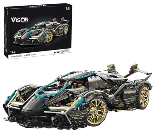 Lukie Technik Auto Lambor V12 Vision GT, 2527 Teile Klemmbausteine Auto Set, Maßstab 1:8 Automodell, Kompatibel mit Technik Lamborghini V12 von Lukie