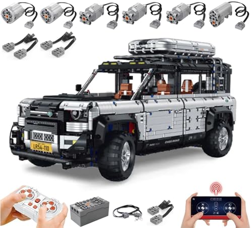 Lukie Technik Auto Landerover Defender 110, Mit Motor Set, Modellauto-Bausatz im Maßstab 1:8, Klemmbausteine Auto aus 5268+ Teile, Kompatibel mit Land Rover Defender Technic Autos von Lukie