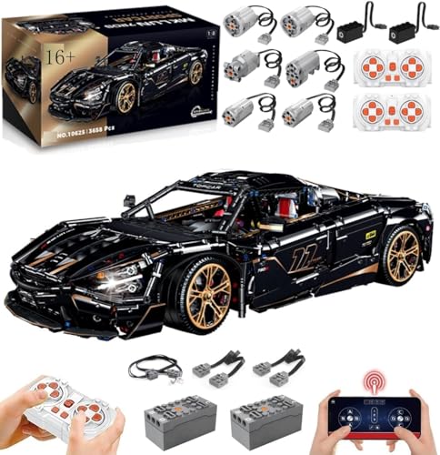 Lukie Technik Auto MaLaren 720S, Mit Motor Set, Modellauto-Bausatz im Maßstab 1:8, Klemmbausteine Technik Rennauto aus 3658+ Teile, Kompatibel mit McLaren Technic Autos von Lukie