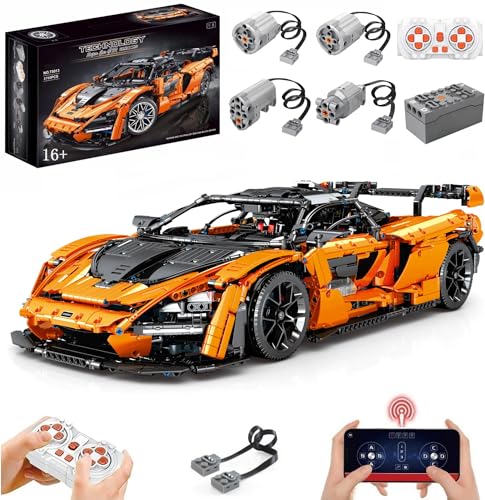 Lukie Technik Auto MaLaren Senna GTR, Modellauto-Bausatz im Maßstab 1:8, Klemmbausteine Technik Rennauto aus 3780+ Teile, Kompatibel mit McLaren Technic Autos (Orange -Mit Motor -Mit Originalkarton) von Lukie