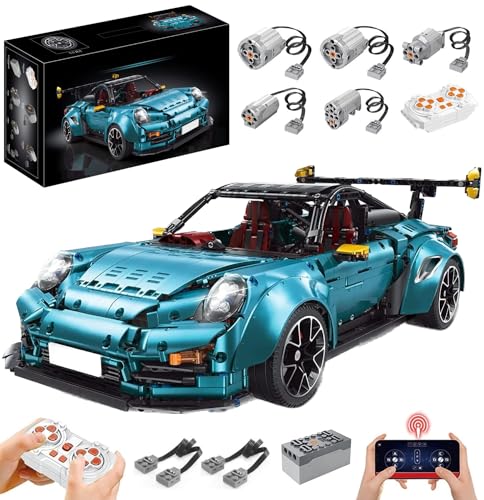 Lukie Technik Auto Porscher GT2 RS, 3389 Teile Klemmbausteine Technik Auto Set, Maßstab 1:8 Automodell, Mit Power Functions Set von Lukie