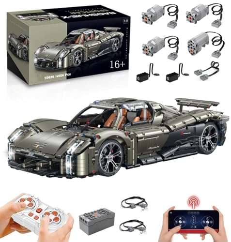 Lukie Technik Auto Porscher Mission X, Mit Motor Set, Modellauto-Bausatz im Maßstab 1:8, Klemmbausteine Technik Rennauto aus 4056+ Teile, Kompatibel mit Porscher Technic Autos von Lukie