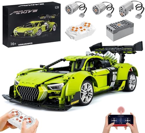 Lukie Technik Auto mit Motoren Set, 2641 Teile Klemmbausteine Technik Auto Set, Maßstab 1:10 Automodell, Kompatibel mit Technik Audi R8 von Lukie