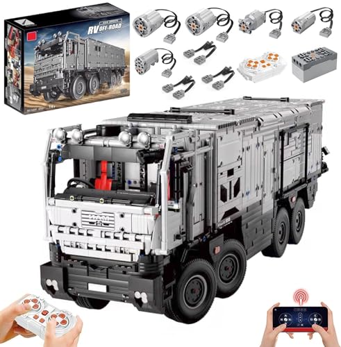 Lukie Technik Wohnmobil 8x8 Off-Road LKW Modell, 6068 Teile Klemmbausteine Technik Wohnwagen LKW Set, Mit Power Functions Set von Lukie