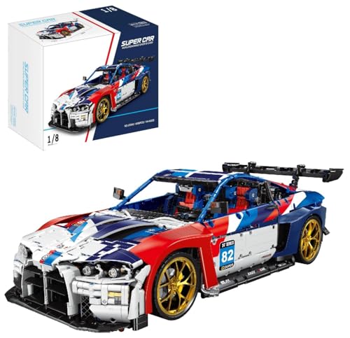 Lukie Technik Auto BWM M4 GT3, Modellauto-Bausatz im Maßstab 1:8, Klemmbausteine Technik Rennauto aus 4556+ Teile, Kompatibel mit BMW Technic Autos (Mit Originalkarton) von Lukie