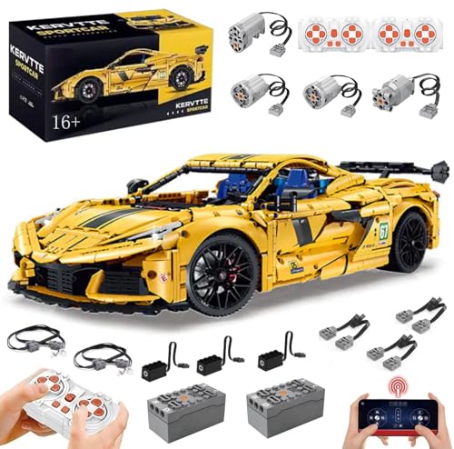 Lukie Technik Auto Corveter C8 Z06, Mit Motor Set, Modellauto-Bausatz im Maßstab 1:8, Klemmbausteine Technik Rennauto aus 3788+ Teile, Kompatibel mit Corvette Technic Autos von Lukie