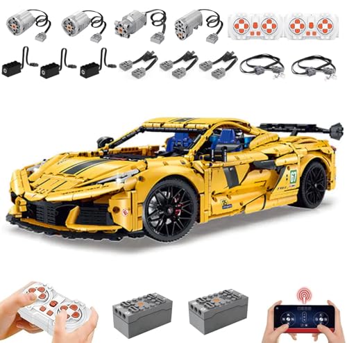 Lukie Technik Auto Corveter C8 Z06, Mit Motor Set, Modellauto-Bausatz im Maßstab 1:8, Klemmbausteine Technik Rennauto aus 3788+ Teile, Kompatibel mit Corvette Technic Autos von Lukie