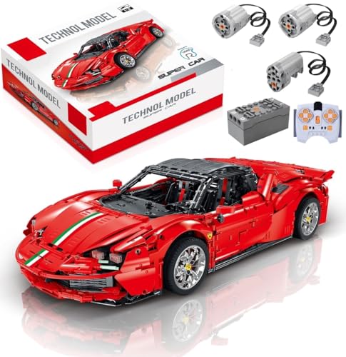 Lukie Technik Auto Farrari SF90 Stradale, Mit Motoren Set, Modellauto-Bausatz im Maßstab 1:8, Klemmbausteine Technik Auto aus 4473+ Teile, Kompatibel mit Ferrari Technic Autos von Lukie