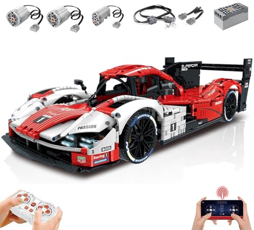 Lukie Technik Auto Porscher 963, Mit Motor Set, Modellauto-Bausatz im Maßstab 1:8, Klemmbausteine Technik Rennauto aus 3460+ Teile, Kompatibel mit Technic Autos von Lukie