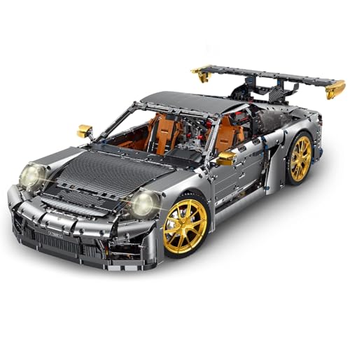 Lukie Technik Auto Porscher GT2 RS, Modellauto-Bausatz im Maßstab 1:6, Klemmbausteine Technik Rennauto aus 5588+ Teile, Kompatibel mit Technic Autos (Grau) von Lukie