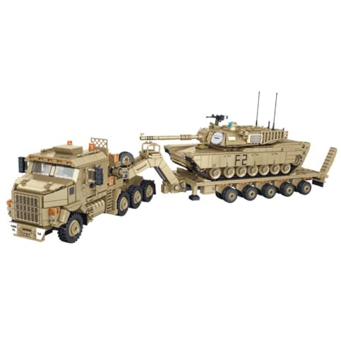 Lukie Technik Militär LKW mit Anhänger und Panzer, M1070 Tank Transporter Modellbausatz, 3482 Teile Klemmbausteine Militär LKW MOC Set, Mit 5 Figuren von Lukie