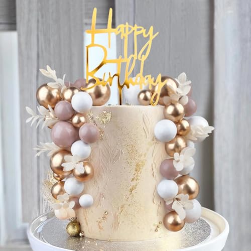 Lukinuo Khaki Ball Kuchen Topper Dekoration 50pcs Boho Kuchen Topper Gras Khaki Weiß Gold Pearl Ball Geburtstag Mini Ballon Kuchen Topper Stick Dekor für Hochzeit Baby Dusche Geburtstag Boho Party von Lukinuo