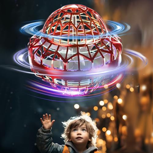 Luksinlong Fliegender Ball, UFO Schwebender Ball mit Bunten LED-Lichtern Flying Ball Spielzeug Garten, Magic Ball für Kinder zum Spielen Drinnen und Draußen (Rot) von Luksinlong