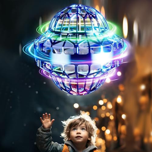 Luksinlong Fliegender Ball, UFO Schwebender Ball mit Bunten LED-Lichtern Flying Ball Spielzeug Garten, Magic Ball für Kinder zum Spielen Drinnen und Draußen (blau) von Luksinlong