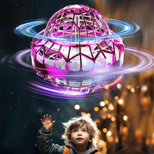 Luksinlong Fliegender Ball, UFO Schwebender Ball mit Bunten LED-Lichtern Flying Ball Spielzeug Garten, Magic Ball für Kinder zum Spielen Drinnen und Draußen (lila) von Luksinlong