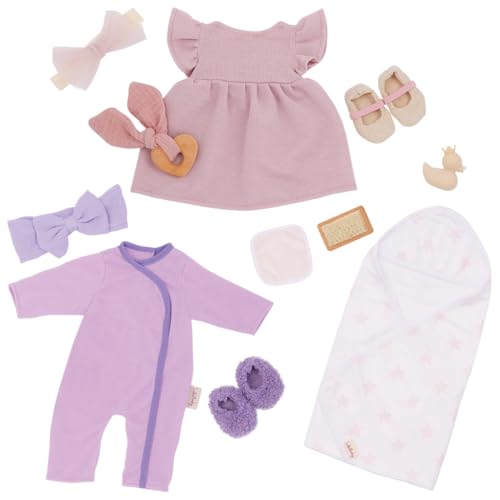 LullaBaby – 13-TLG. Puppenkleidung für 36 cm Baby Puppen – Strampler, Kapuzenhandtuch, Kleid, Stirnbänder – Schuhe, Badeente, Waschlappen – Baby Puppenzubehör – Spielzeug für Kinder ab 2 Jahren von LullaBaby