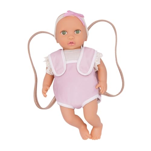 LullaBaby – Baby Puppe mit Babytrage – Porzellan Hautton & grüne Augen – 36 cm Babypuppe Weichkörper – mit Puppenkleidung – Spielzeug für Kinder ab 2 Jahren – Rosa von LullaBaby