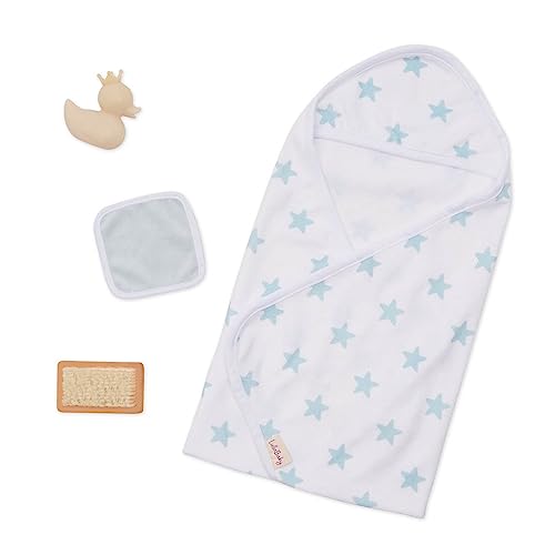 LullaBaby – Kapuzenhandtuch für 36 cm Baby Puppen – Handtuch mit Kapuze und blauen Sternchen – Badeente, Waschlappen, Bürste – Baby Puppenzubehör – Spielzeug für Kinder ab 2 Jahren – Blaue Sterne LullaBaby – Kapuzenhandtuch für 36 cm Baby Puppen – Handtuch mit Kapuze und blauen Sternchen – Badeente, Waschlappen, Bürste – Baby Puppenzubehör – Spielzeug für Kinder ab 2 Jahren – Blaue Sterne von LullaBaby