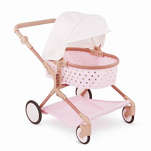 LullaBaby – Kinderwagen Puppenwagen Zwillinge für 36 cm Baby Puppen – Puppenbuggy mit faltbarem Dach – rosa mit goldenen Sternen – Baby Puppenzubehör – Puppen Buggy ab 2 Jahren – Rosa & goldene Sterne von LullaBaby