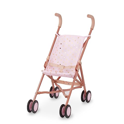 LullaBaby – Kinderwagen Puppenwagen für 36 cm Baby Puppe – Faltbarer Puppenbuggy – rosa mit goldenen Sternen – Baby Puppenzubehör – Puppen Buggy ab 2 Jahren – Rosa & goldene Sterne von LullaBaby