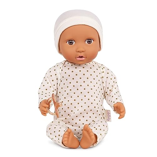 LullaBaby LBY7244Z 14-inch Realistic Olive Skin Tone & Brown Eyes – Soft Body & Removable Outfit Pacifier Accessories – Toys for Kids Ages 2 & Up – Baby Doll – Ivory Polka Dot Pajama, Multi von LullaBaby