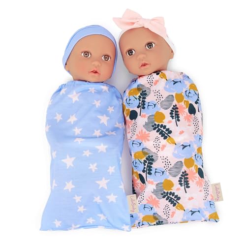 LullaBaby – 2 Baby Puppen Zwillinge mit Puppenkleidung – Porzellan Hautton & braune Augen – 36 cm Babypuppen Weichkörper – Pucksäcke, Mütze & Stirnband – Spielzeug für Kinder ab 2 Jahren von LullaBaby