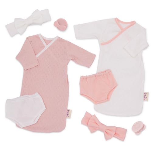 LullaBaby – Puppenkleidung für 36 cm Baby Puppen – 2er Set Baby Schlafsäcke – Schnuller, Windeln, Schleifen – Baby Puppenzubehör – Spielzeug für Kinder ab 2 Jahren – Rosa & weiß von LullaBaby