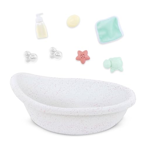 LullaBaby LBY7665Z 36 cm Puppen Badewanne, Waschlappen, Seife, Seifenblasen – Baby Puppenzubehör – Spielzeug für Kinder ab 2 Jahren – Badespielzeug, Multi von LullaBaby