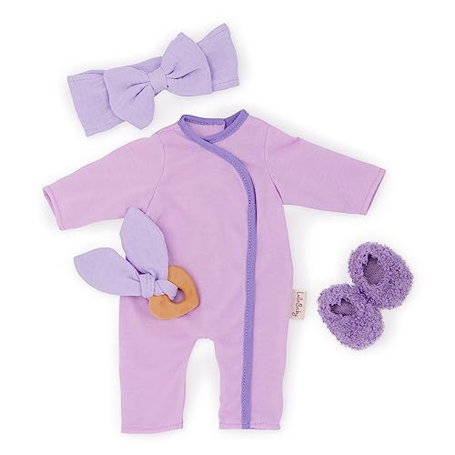 LullaBaby LBY7676Z Puppenkleidung für 36 cm Strampler, Stirnband, Schuhe, Puppen Zubehör – Baby Puppenzubehör – Spielzeug für Kinder ab 2 Jahren – Lila Pyjama, Multi von LullaBaby