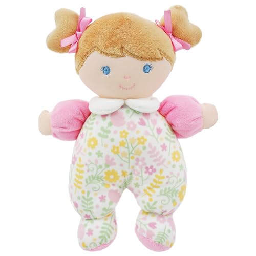 Lullaberry 23 cm My First Doll Flora - Weiche Plüsch-Baby-Puppe mit Rassel - Rosa Blumen-Outfit von Lullaberry